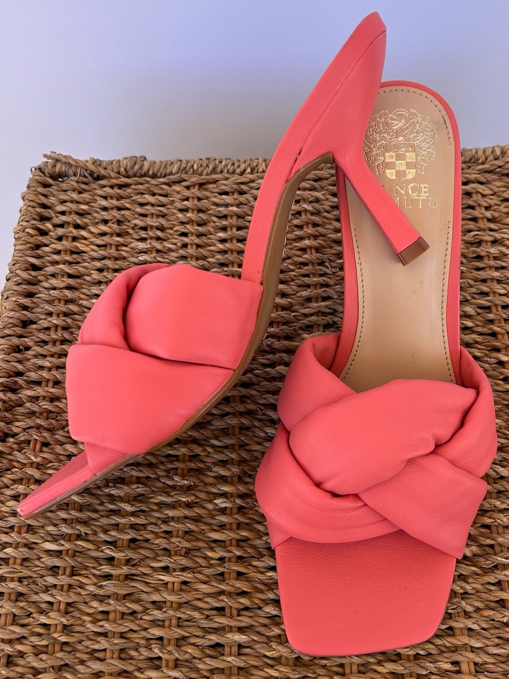 Vince Camuto Women’s Joieana Leather Heeled Sandal in Ultra Coral Size 9M